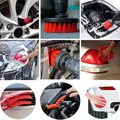 17pcs Red Drill Soft Brushes Set Car Detailing Brush per il lavaggio delle ruote degli pneumatici