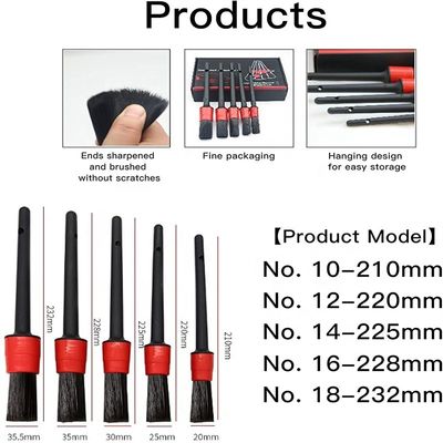 5pcs Pp dettaglio spazzola con colore rosso e nero per dettaglio di auto professionale