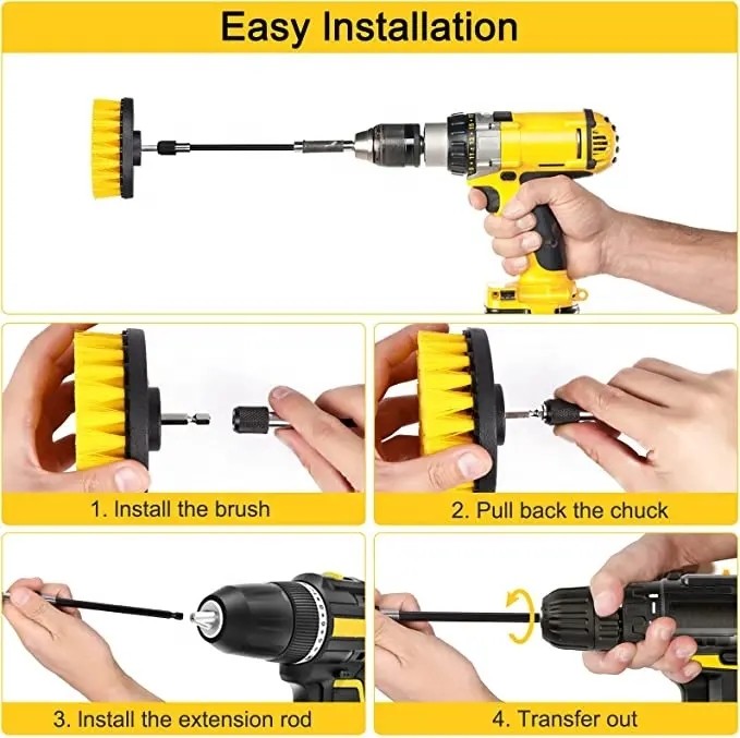 Set di spazzole per la pulizia - Kit di asciugamani per spazzole Power Scrubber con accessorio estensibile per auto