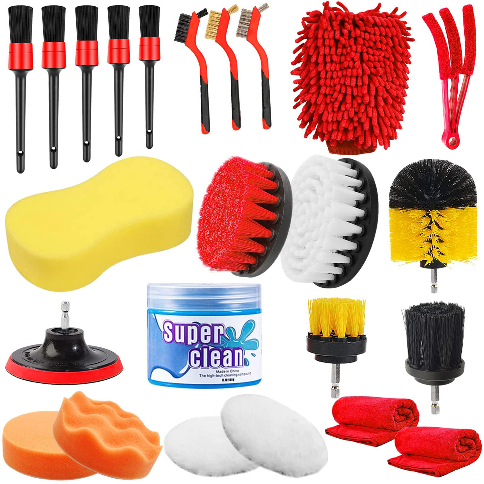 24 Pcs Autodetailing spazzola ceretta Spugna lavaggio interno esterno