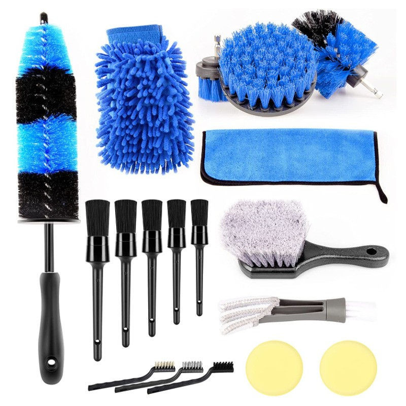 18 PCS Spazzole per la pulizia auto Kit di spazzole per il lavaggio delle ruote auto