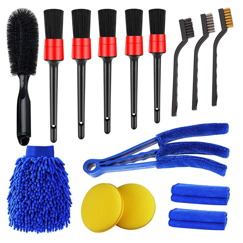 Prezzo di fabbrica 15 PCS Pelle morbida spazzola auto pulizia dettagliata utensili per auto impostato per pulire ventilazioni Dash Trim ruote