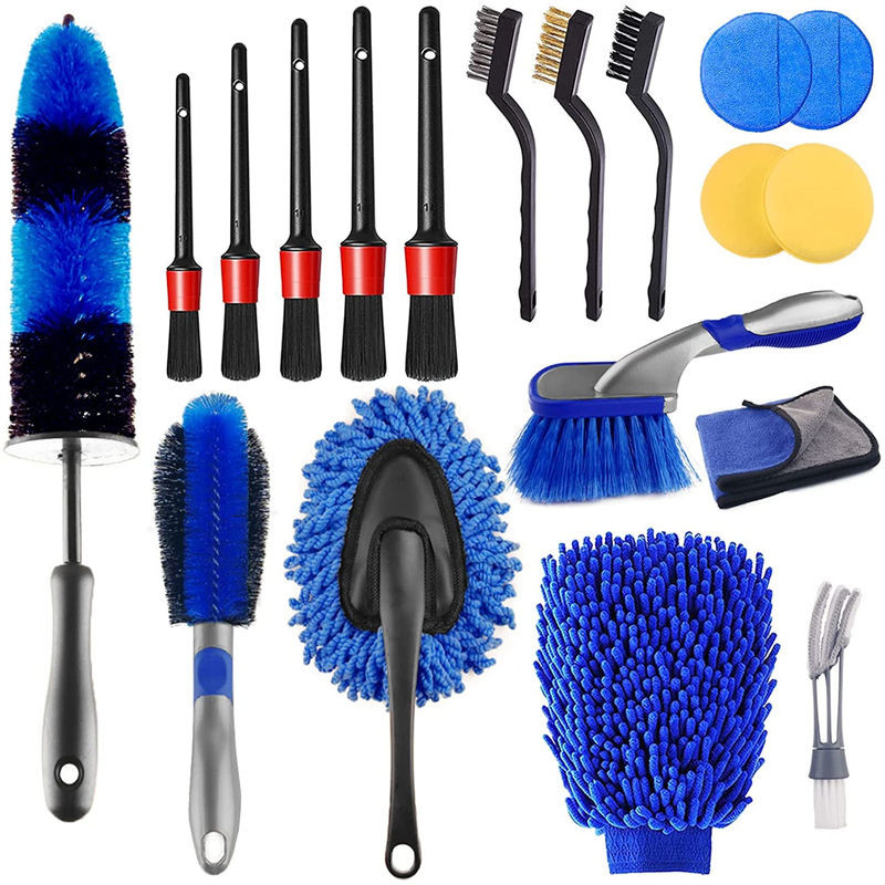 Pulizzatore per autoveicoli personalizzato, kit di spazzole, ruote, cruscotto, 19 pezzi