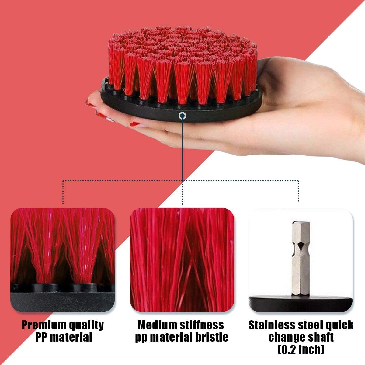 Custom Rosh Approved Drill Scrub Brush Set con colore rosso da 4 pollici