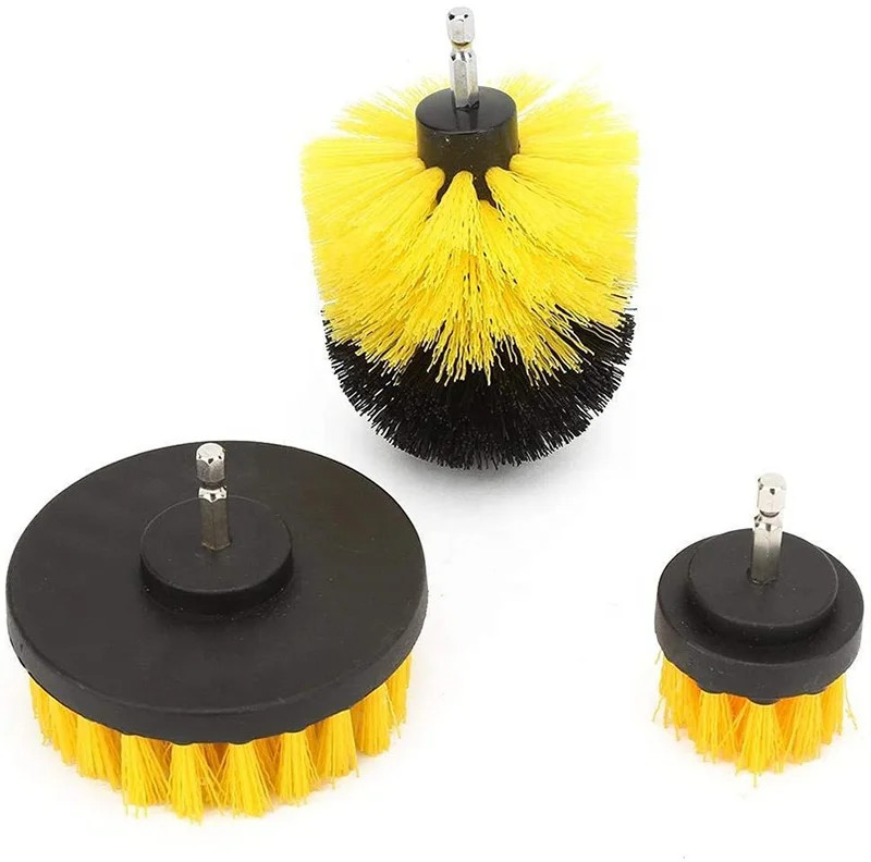 3pcs Kit di spazzole da trapano giallo per una migliore pulizia