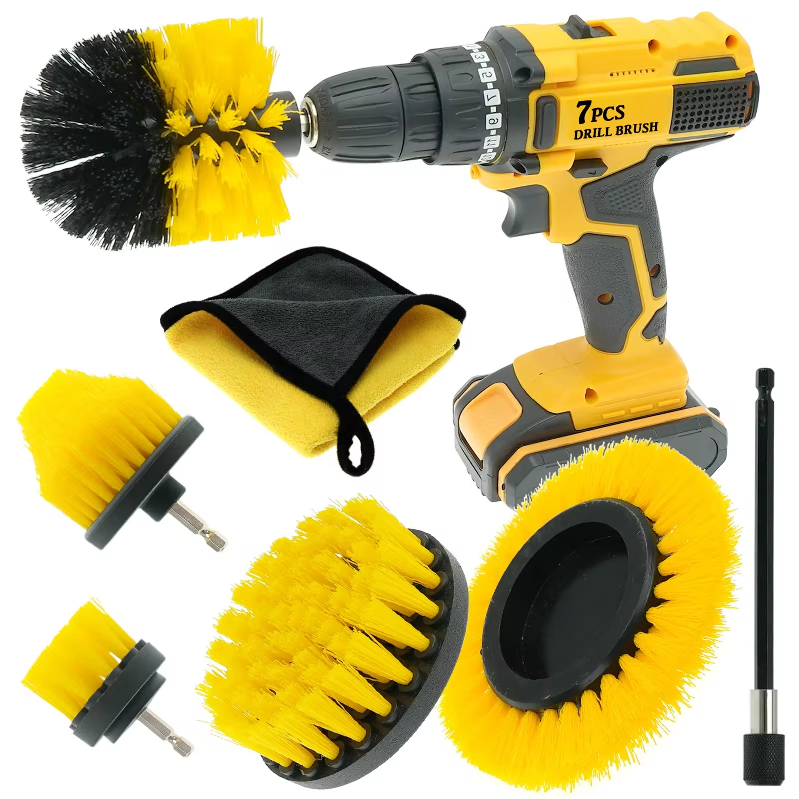 7pcs Color Giallo Pulizzatore per trivellazione Set spazzola Forno durevole per la pulizia dell' auto